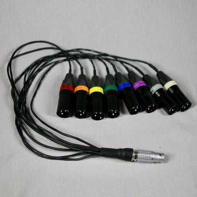LEMO 2B 10-pin breakout to eight colour-coded Neutrik XLR tails
