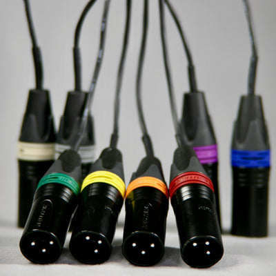 Eight colour-coded Neutrik XLR tails