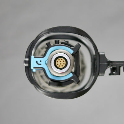 A-Type 8 ambisonic microphone, underside with LEMO connector